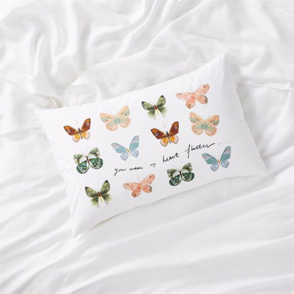 Adairs White Standard Pillowcase Each Text Pillowcase Std P/Case White You Make My Heart Flutter Ea.