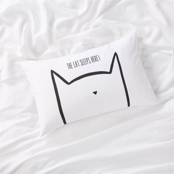 Adairs White Standard Pillowcase Each The Cat Sleeps Here Text Pillowcase White