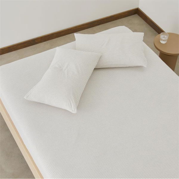 Adairs Natural Double Ultra Soft Jersey Natural Stripe Fitted Sheet Set