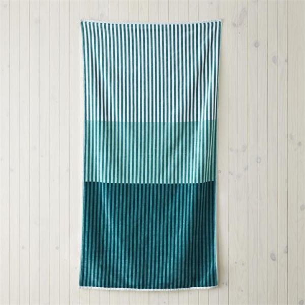 Adairs Teal Green Velour Block Stripe Beach Towel