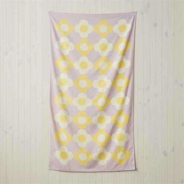 Adairs Pink Beach Towel Velour Daisy Check Lilac Beach Towel