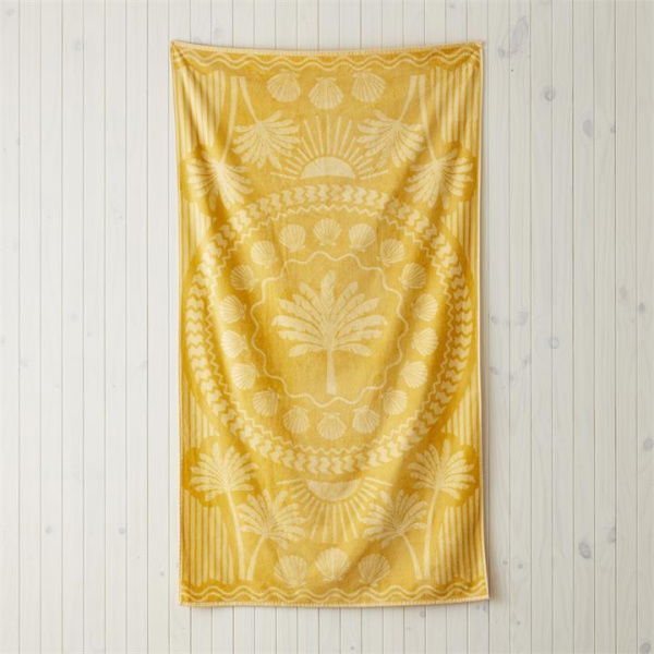 Adairs Yellow Beach Towel Velour Golden Palm Beach Towel Yellow