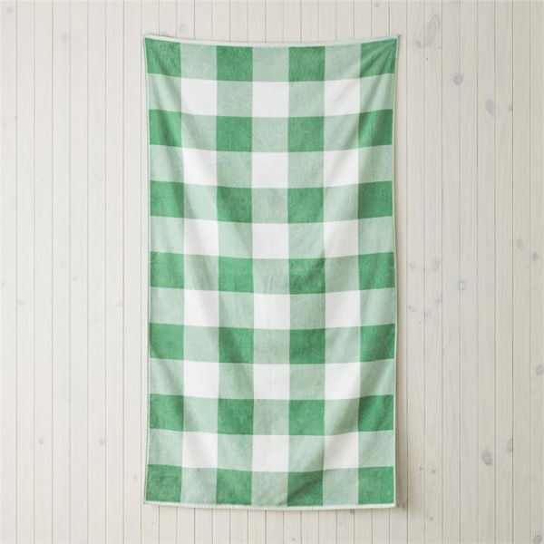 Adairs Green Beach Towel Velour Green Gingham Beach Towel