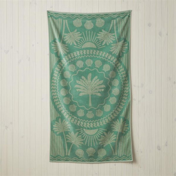 Adairs Green Beach Towel Velour Green Palm Beach Towel