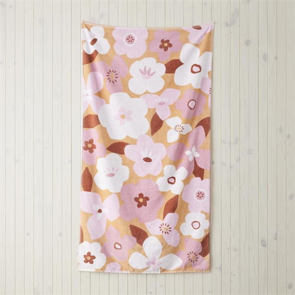 Adairs Pink Beach Towel Velour Hawaiian Floral Pinks Beach Towel Pink