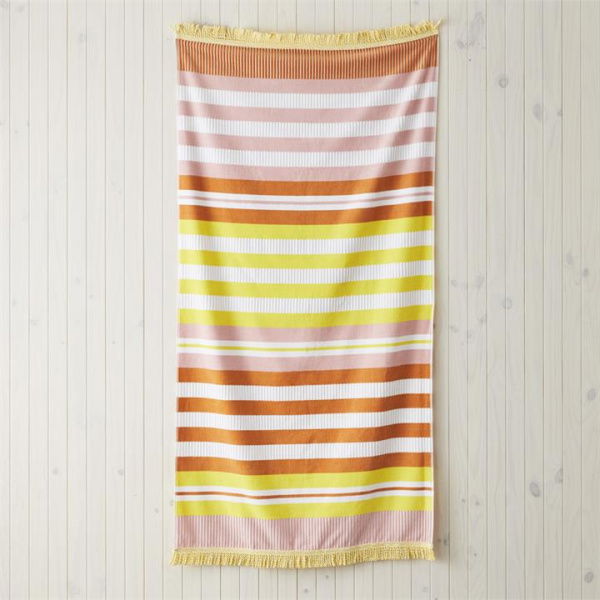 Adairs Pink And Yellow Velour Holiday Stripe Beach Towel