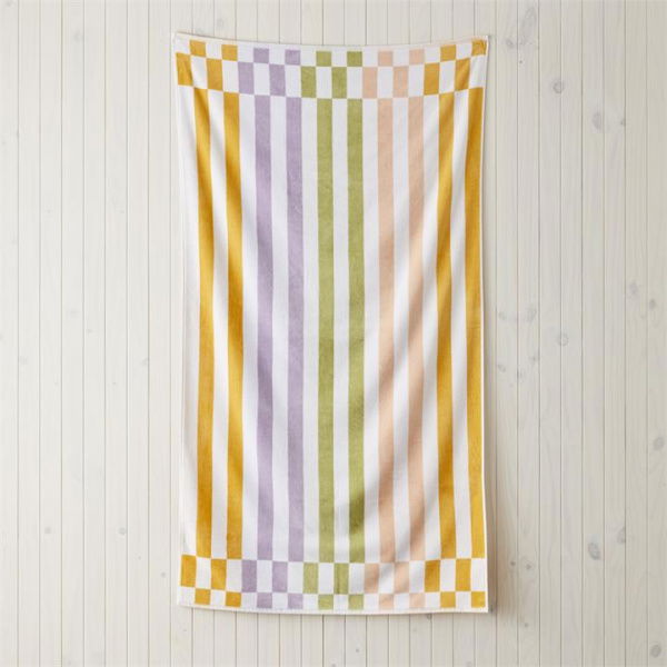 Adairs Orange Beach Towel Velour Horizon Multi Stripe