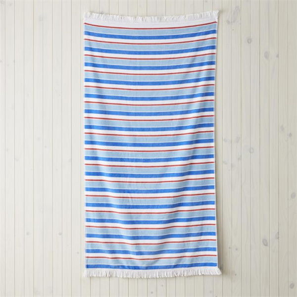 Adairs Blue Velour Ocean Stripe Blue Beach Towel