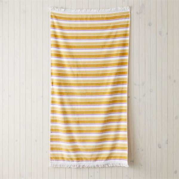 Adairs Lemon Yellow Velour Ocean Stripe Beach Towel