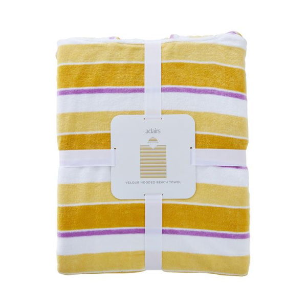 Adairs Yellow Velour Ocean Stripe Lemon Hooded Beach Towel