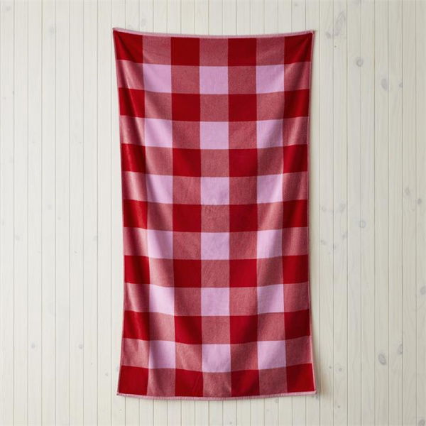 Adairs Red Velour Pink & Red Gingham Beach Towel