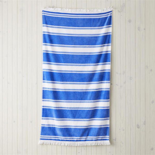 Adairs Blue Velour Summer Stripe Beach Towel