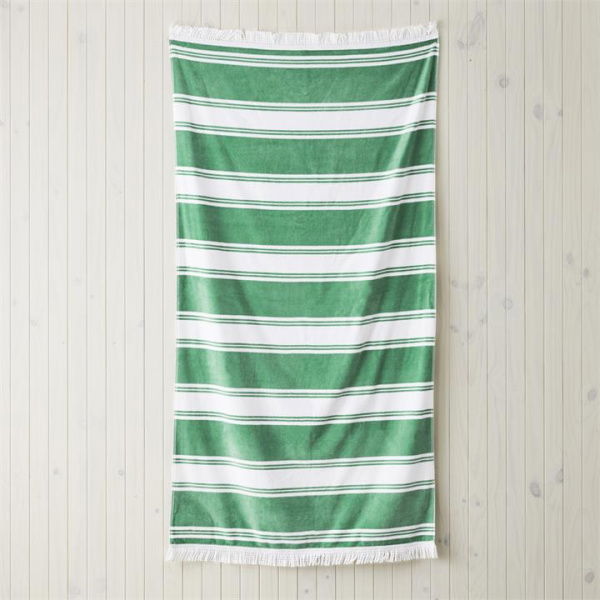 Adairs Green Beach Towel Velour Summer Stripe Green Beach Towel