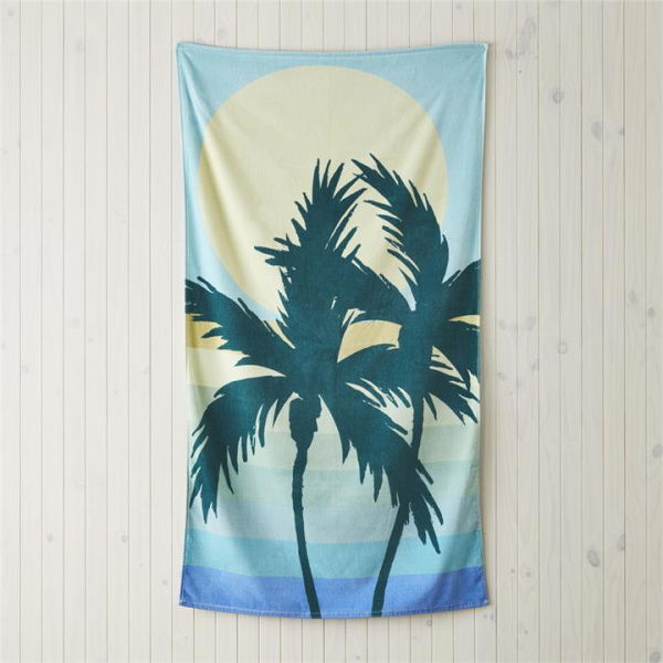 Adairs Green Beach Towel Velour Sunset Palm Sea Green Beach