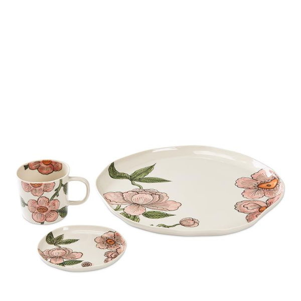 Adairs Vintage Flower Pink & Natural Handpainted Servingware (Natural Small Plate)