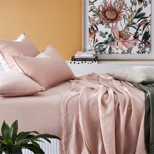 Adairs Pink Double Fitted Sheet Vintage Washed Bedlinen Fitted Sheet Nude Pink DB 137x193x45