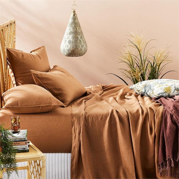 Adairs Orange King Pair Vintage Washed Linen Caramel Pillowcases