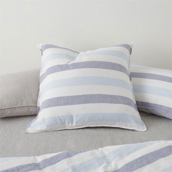 Adairs Atlantic Blue Vintage Washed Linen Cotton Stripe King Pillowcase Each