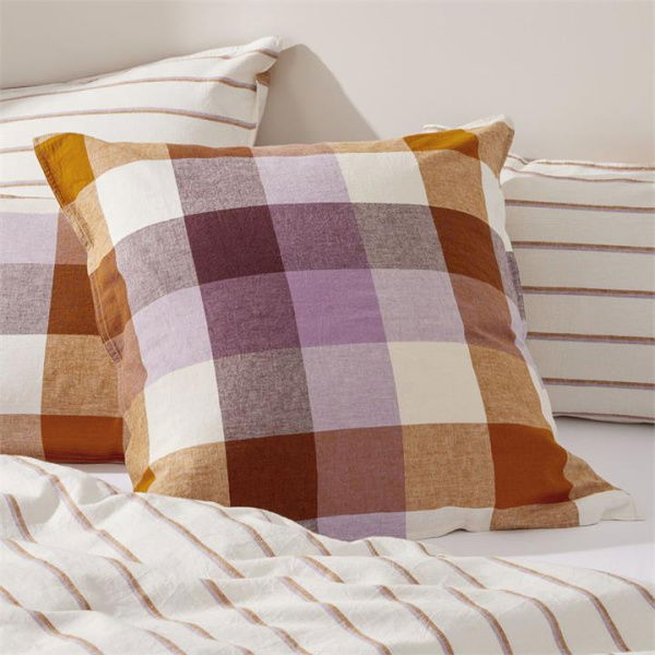 Adairs Purple European Pillowcase Each Vintage Washed Linen Cotton Grape Check Pillowcase Purple