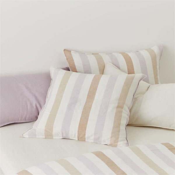 Adairs Lilac Stripe Vintage Washed Linen Cotton Purple European Pillowcase Each