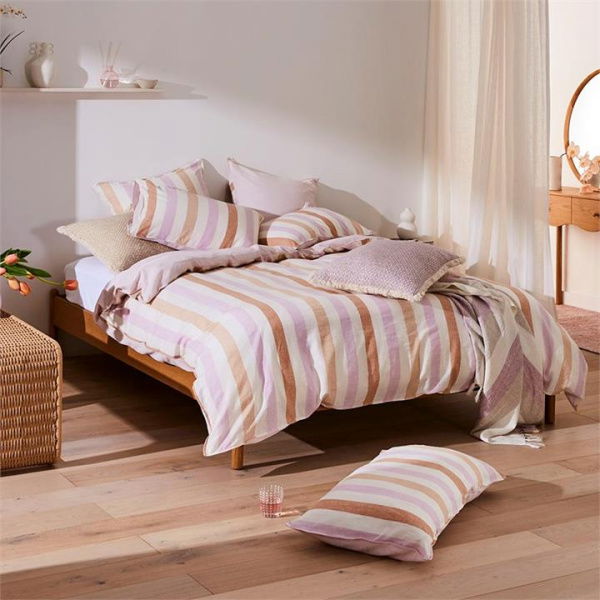 Adairs Vintage Washed Linen Cotton Lilac Stripe Quilt Cover Set - Purple (Purple Double)