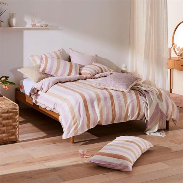 Adairs Vintage Washed Linen Cotton Lilac Stripe Quilt Cover Set - Purple (Purple Single)