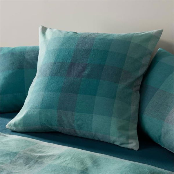 Adairs Vintage Washed Linen Cotton Ombre Check Teal Pillowcase - Blue (Blue King Pillowcase Each)