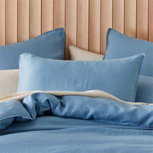 Adairs Vintage Washed Linen Denim Pillowcases - Blue (Blue European Pillowcase Each)