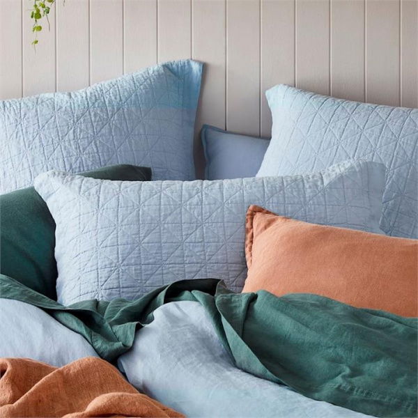 Adairs Blue European Pillowcase Each Vintage Washed Linen Dusty Blue Quilted Pillowcase