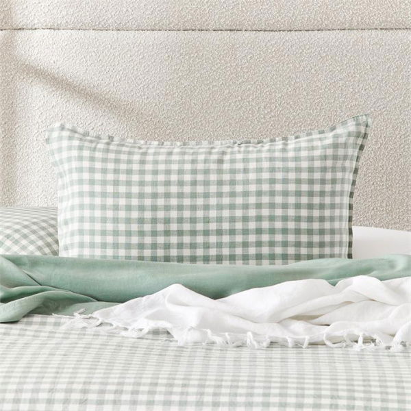 Adairs Green Vintage Washed Linen Eucalyptus Check European Pillowcase Each