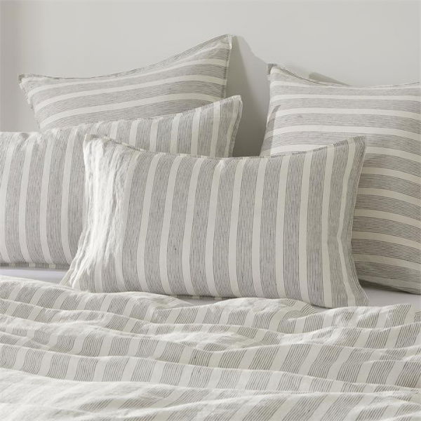 Adairs White & Black Vintage Washed Linen Fine Onyx Stripe European Pillowcase Each