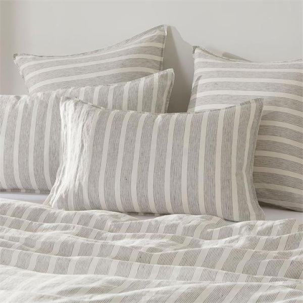 Adairs Vintage Washed Linen Fine Onyx & White Stripe Pillowcase (White King Pillowcase Pair)