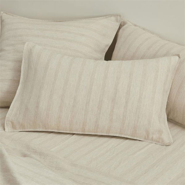 Adairs Vintage Washed Linen Fine White & Linen Stripe Pillowcase (White European Pillowcase Each)