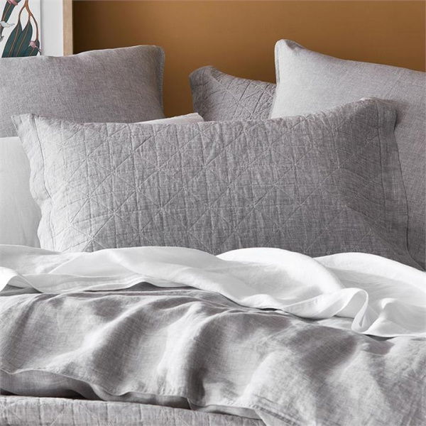 Adairs Grey European Pillowcase Each Vintage Washed Linen Grey Marle Quilted Pillowcase