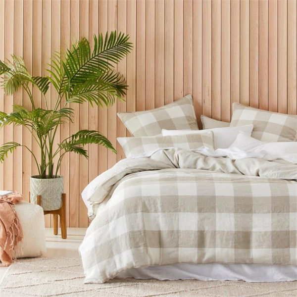 Adairs Natural Large Linen Check Quilt Cover King