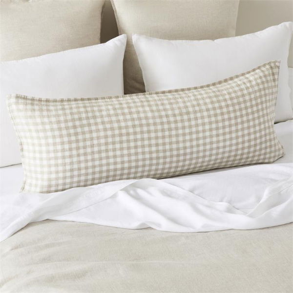 Adairs Natural Bolster Each Vintage Washed Linen Linen Check Pillowcases Natural