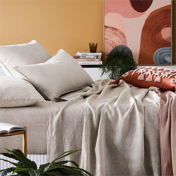 Adairs Vintage Washed Linen Linen Sheet Set - Natural (Natural Queen)