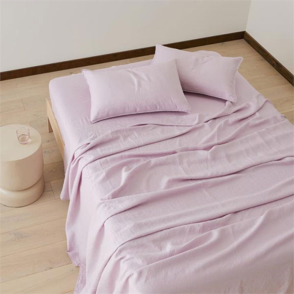 Adairs Mauve Purple Vintage Washed Linen Double Flat Sheet