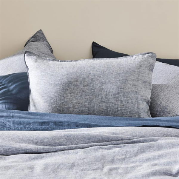 Adairs Blue European Pillowcase Each Vintage Washed Linen Navy Marle Pillowcases Blue