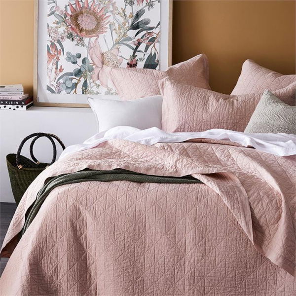 Adairs Pink Queen/King Vintage Washed Linen Nude Pink Quilted Coverlet