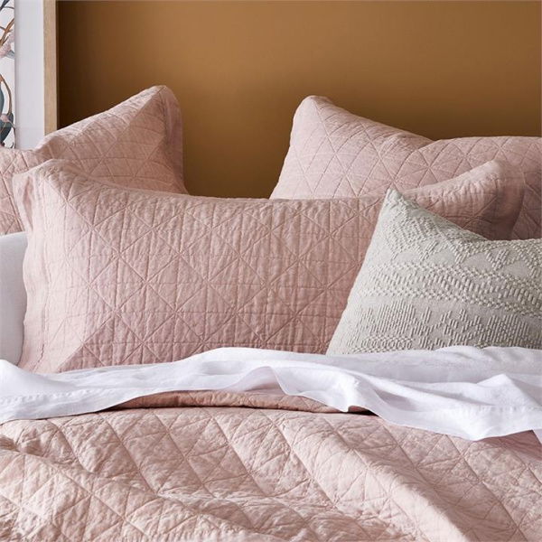 Adairs Pink Vintage Washed Linen Nude Standard Quilted Pillowcase Each