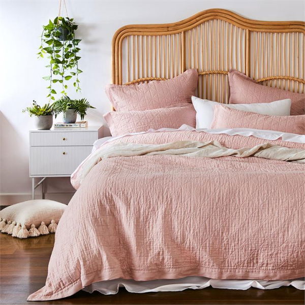 Adairs Pink King Vintage Washed Linen Nude Pink Quilted Quilt Cover