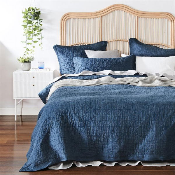 Adairs Vintage Washed Linen Old Navy Quilted Quilt Cover - Blue (Blue King)