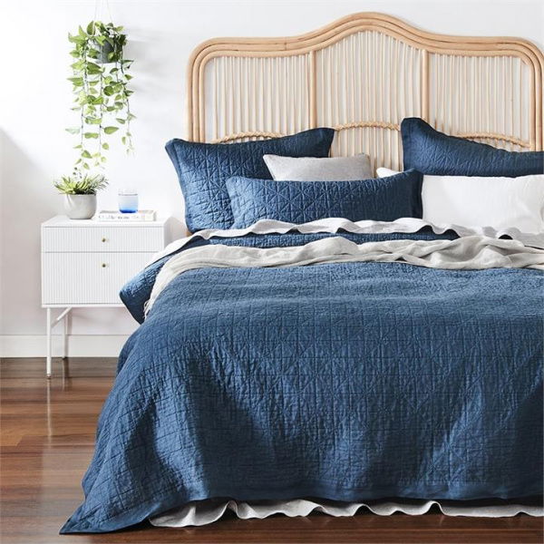 Adairs Vintage Washed Linen Old Navy Quilted Quilt Cover - Blue (Blue Queen)