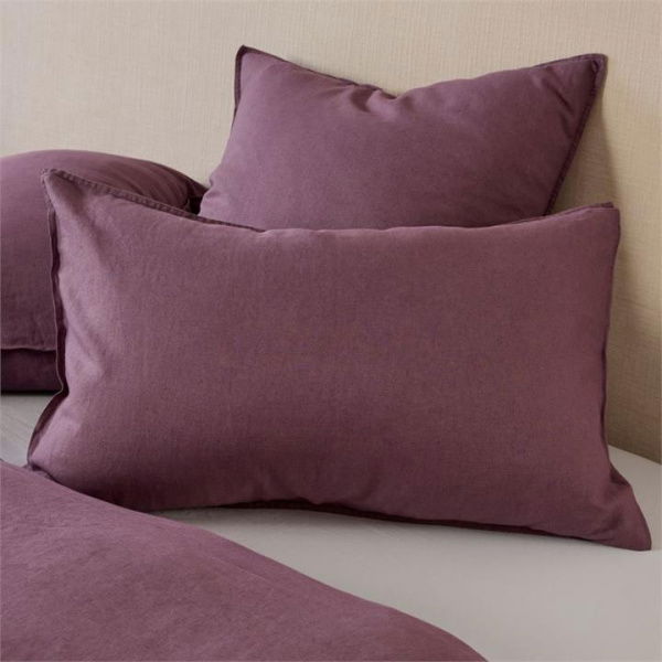 Adairs Vintage Washed Linen Plum Pillowcases - Purple (Purple European Pillowcase Each)