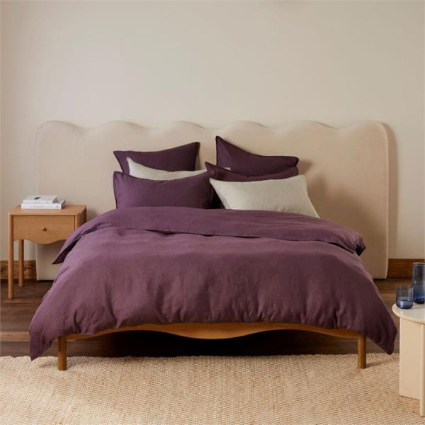 Adairs Vintage Washed Linen Plum Quilt Cover + Separates - Purple (Purple Single)