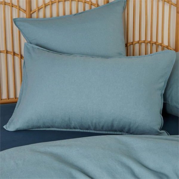 Adairs Vintage Washed Linen Reef Blue Pillowcases (Blue European Pillowcase Each)