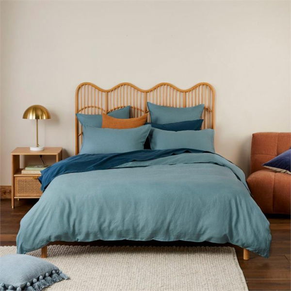 Adairs Vintage Washed Linen Reef Blue Quilt Cover (Blue Double)