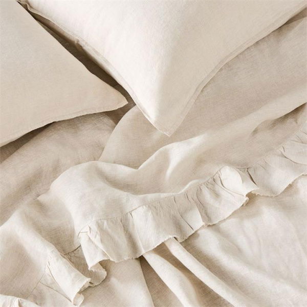 Adairs Vintage Washed Linen Ruffle Linen Flat Sheet - Natural (Natural Double)