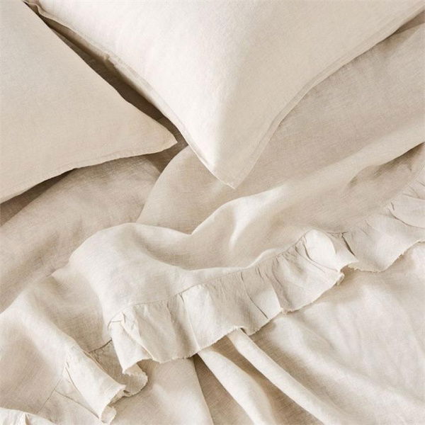 Adairs Natural Vintage Washed Linen Ruffle King Flat Sheet